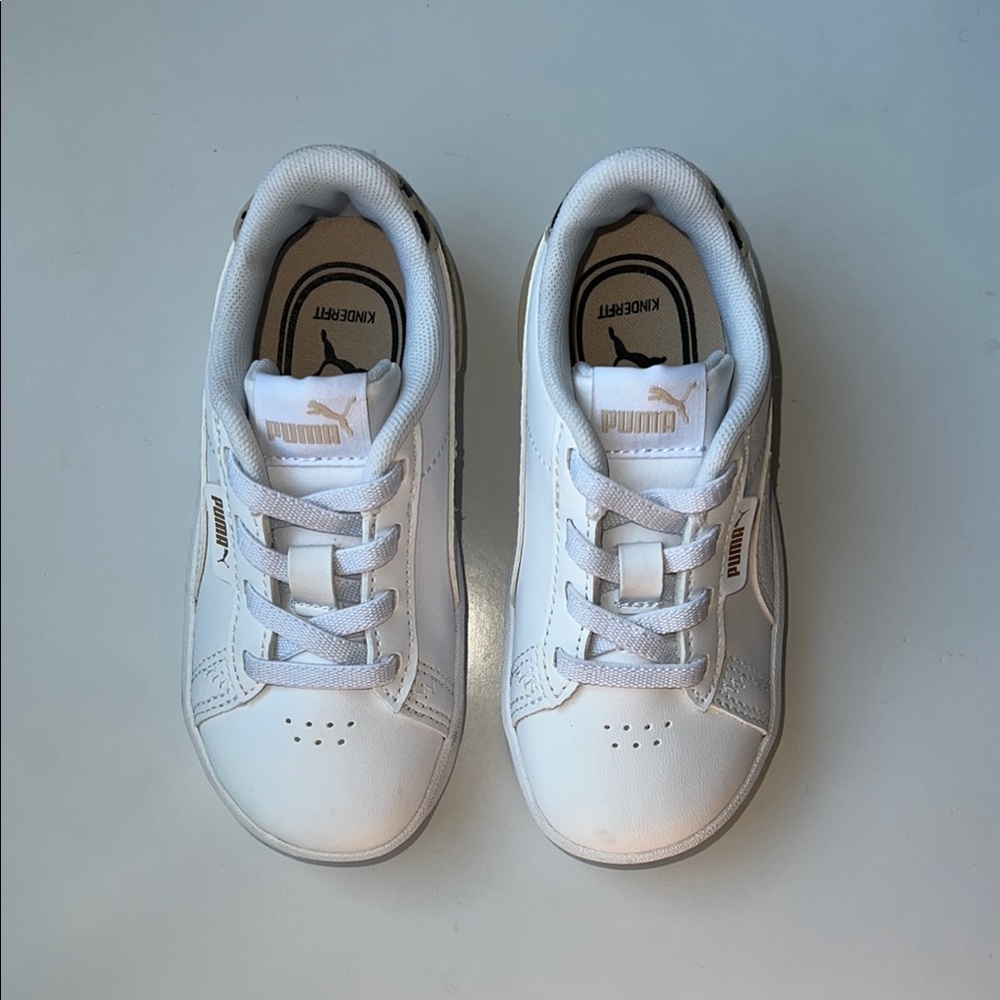 Toddler Puma White Leather Sneakers with Leopard Accent